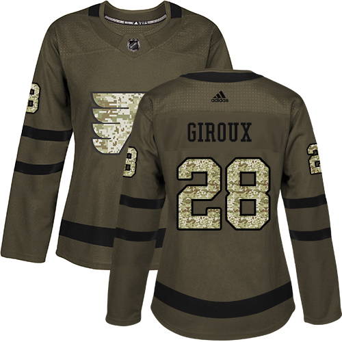 Adidas Flyers #28 Claude Giroux Green Salute to Service Women's Stitched NHL Jersey - Click Image to Close